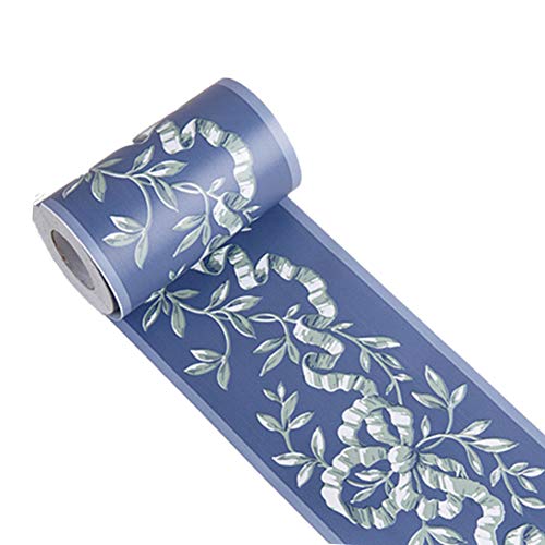 UPREDO Royal Blue Floral Wall Border Peel and Stick Ceiling Border Wallpaper Vinyl Waterproof Decoration Decal Sticker,4.2inch by 390inch