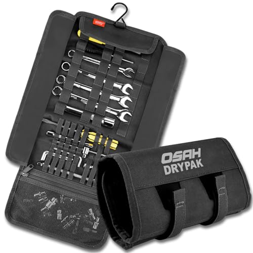 Motorcycle Tool Roll Bag - Roll-Up Tool Pouch Wrench Sturdy Organizer Handlebar Tool kit for Harley, Enduro, Dirt Bike, UTV, and Motorcycle Accessories Gear, Tools Not Included