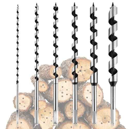 6Pcs Long Auger Drill Bit Set for Wood,Fast Drilling, Carbon Steel Extra Long Bit, Multi-Size 1/4", 3/8", 1/2", 5/8", 3/4", 7/8" Hex Shank Auger Drill, Suitable for Hard and Soft Wood
