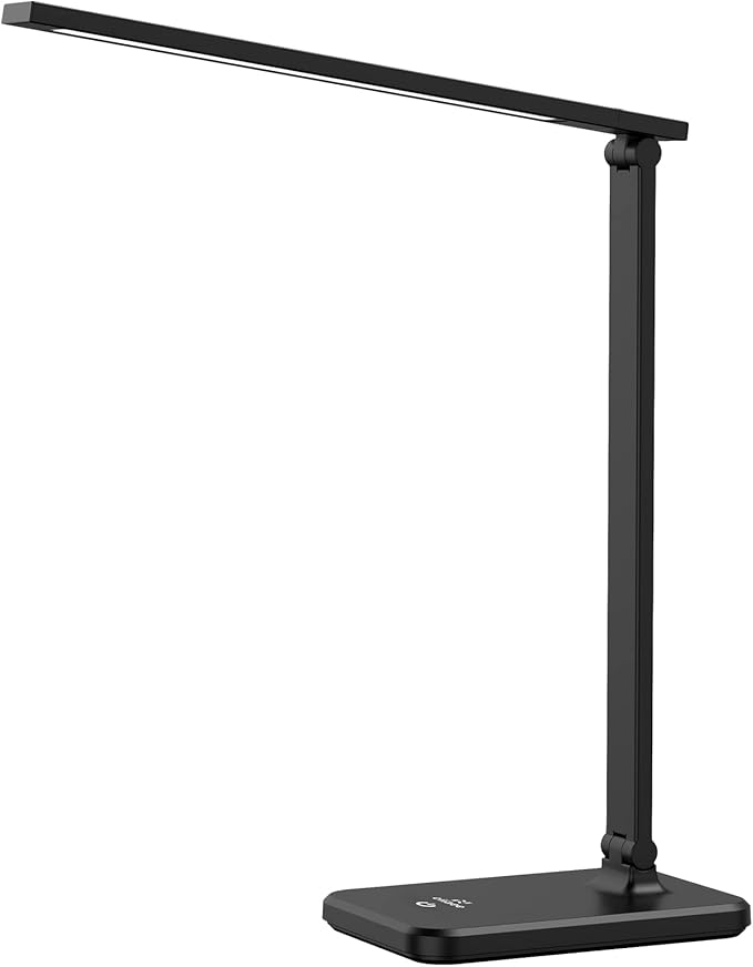 LED Desk Lamp, Eye-Caring Table Lamp with 3 Brightness Levels, Touch Control and Memory Function, Foldable Reading Lamp for Home Office Bedroom Study, 8W, 4000K, Black