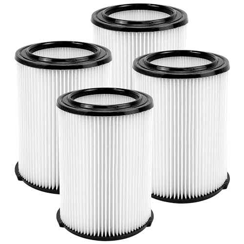 Standard Wet or Dry Vac VF4000 Filter Replacement Compatible with ridgd 5-20 Gallons Vacuum Cleaner, Husky 6-9 Gal WD5500 WD0671 RV2400A RV2600B,4 Pack Dust Filters for Vacuum Cleaners