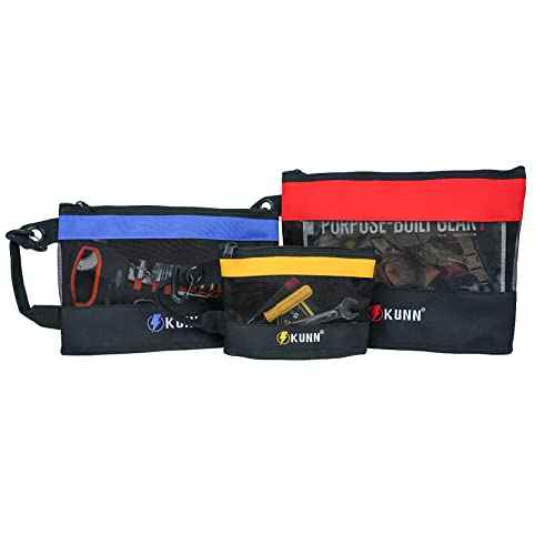 KUNN Tool Bag Zipper Pouch 3 Pack - Heavy Duty Utility Tool Storage Organizer with Carabiner for DIY,Electrician,Accessories and Travel£¨Red,Blue,Yellow£©