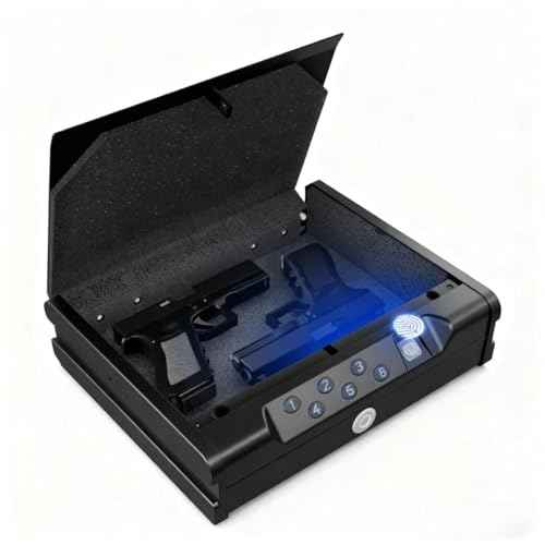 Biometric Gun Safe with 3 Unlock Ways - ¡Â0.1s Fast Fingerprint Access, Voice Prompt Function, Secure Steel Lockbox, Fits Handguns & Revolvers, Perfect for Living Room, Bedroom Storage & In-Car Use