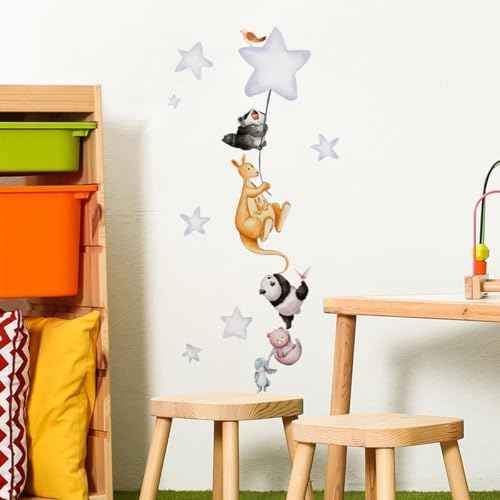 Cartoon Animal Star Wall Decals - Removable Nursery Decor, Self-Adhesive Wall Stickers for Kids Room, Easy to Apply & Remove, Playroom Decor for Baby Boys Girls Toddlers (Space, Jungle, Safari Theme)