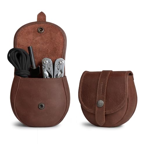 Hide & Drink, Bushcraft Leather Pouch Handmade from Full Grain Leather - Waist Holster Bag, Conveniently Attaches to Belt - Accessory for Storing Tools and Equipment for DIY Projects - Bourbon Brown