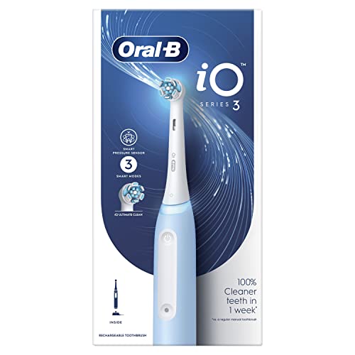 Oral-B iO3 Electric Toothbrush For Adults, 1 Toothbrush Head, 3 Modes With Teeth Whitening, Oral B Electric Toothbrushes, 2 Pin UK Plug, Blue