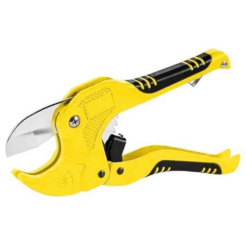 Ratchet PVC Pipe Cutter, for Cutting Up to 1-5/8 inch PVC Pipe and PPR Plastic Hoses, Plumbing Pipe Tool, SK5 Steel Blade and Ergonomic Handle