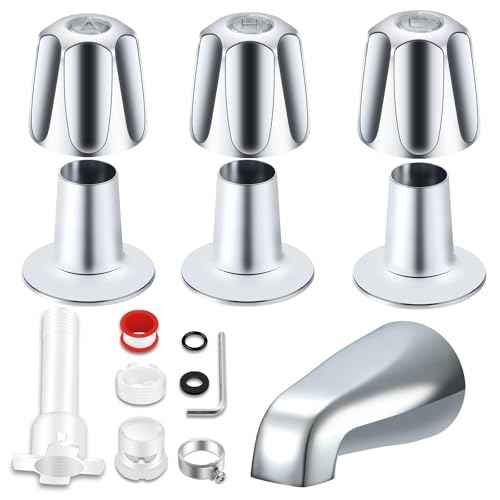 Tub Shower Trim Kit, Chrome Shower Knob 3 Piece and Bath Tub Spout, Compatible with Price/Pfister Verve 3 Handle Tub Faucet, for 1/2'' Pipe Male Thread Connection, 3/4'' IPS Pipe Inside Thread