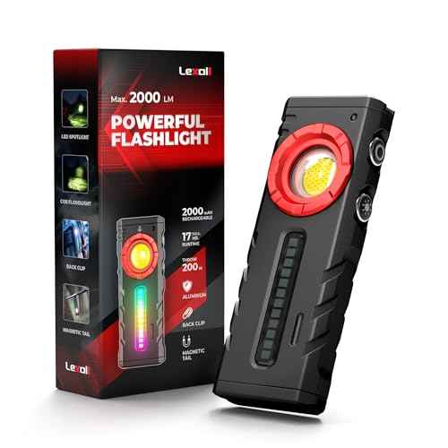 lexall EDC Flashlight, Bright 2000 Lumens Flashlight Rechargeable, 3-in-1 Spotlight/Floodlight/Side RGB Light Pocket Flashlight, Waterproof Magnetic Light with Clip for Camping, Work, Emergency