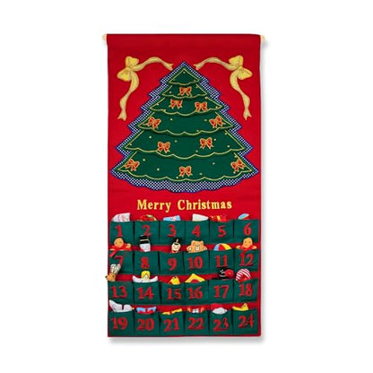 Merry Christmas Green Tree Advent Calendar by Pockets of Learning | Festive Holiday Décor, Seasonal Fabric Wall Hanging | Cloth Christmas Countdown w/ 24 Stuffed Cloth Ornaments