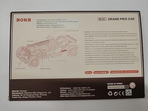ROKR Car Wooden Model kit For Adult - 3D Puzzle Model Building Kits - Christmas Birthday Gifts For Teens and Adults (Grand Prix Car)