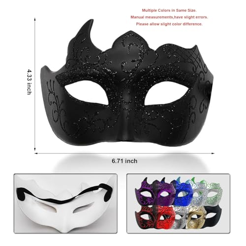 Masquerade Mask for Men Couple Venetian Mask for Halloween Mardi Gras Costume Party Prom Ball (Black+Silver)