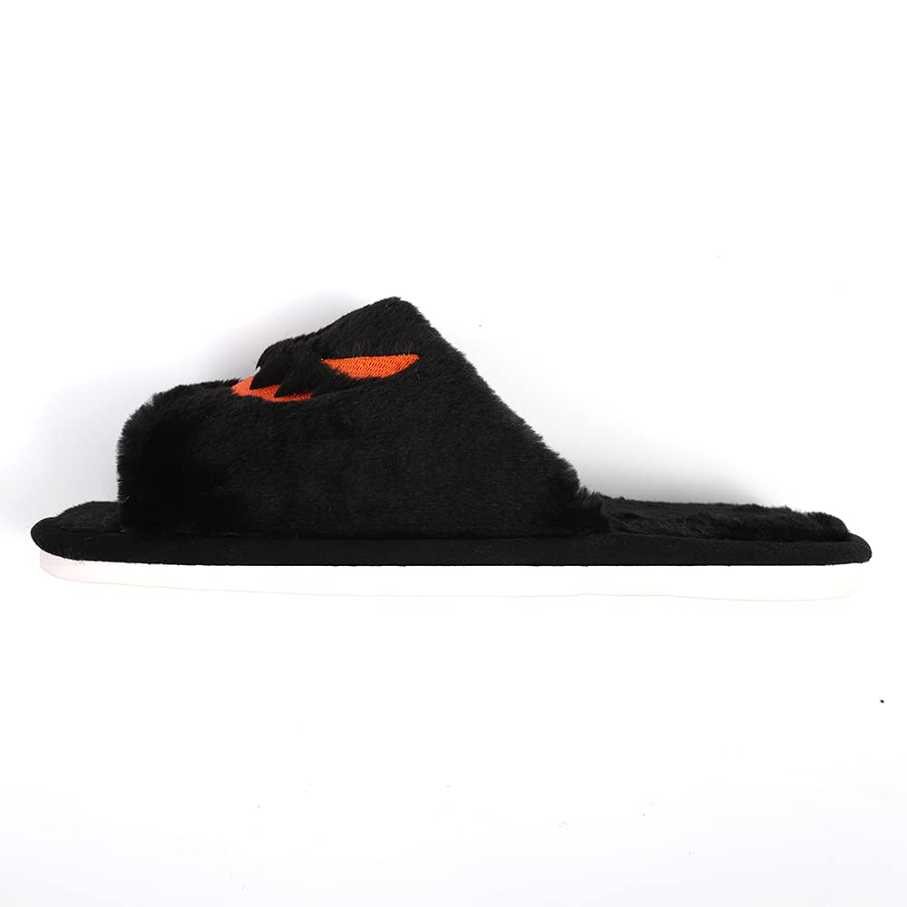TITTOK Spooky Slides Halloween Slippers Jack O Lantern Pumpkin Soft Plush Cozy Open Toe Indoor Outdoor Fuzzy Slippers Gifts For Girls Women Girlfriend Men