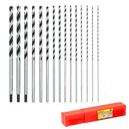 Brad Point Drill Bits Set, 15pcs 12 Inch Long Wood Drill Bits, 1/8" to 1/2" Brad Point Drill Bits for Woodworking, Extra Long Drill Bit for Hardwood, Plywood, PVC, Drywall, Engineered Composites