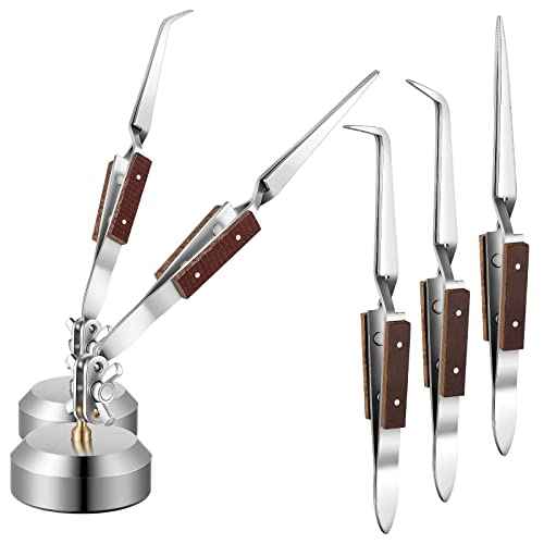 5 Pcs Soldering Tweezers Set 3 Pcs Cross Lock Solder Tweezer 2 Pcs Jewelry Third Hand Tools with Base 360¡Æ Rotation for Jewelry Making, Welding, Repairing