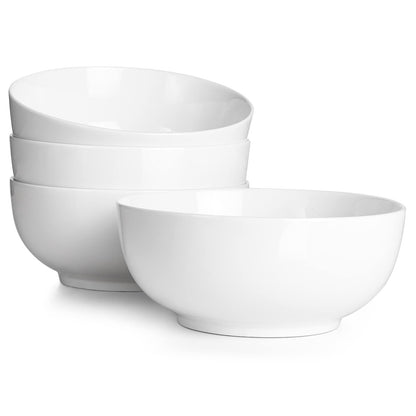 DOWAN 39 OZ Large Deep Bowls Set of 4 - White Ceramic Bowls for Ramen, Pasta, Salad, Mixed Fruit - Dishwasher & Microwave Safe (Soft White)