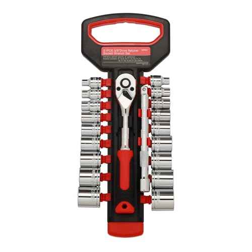 Mayouko 21PCS 3/8" Drive Ratchet Socket Wrench Set, Drive Socket Set with Shallow Sockets, 6-24mm, Extension Bar 6", Standard, 72 Tooth Quick Release Reversible 3/8" Drive Ratchet Handle, CR-V Steel