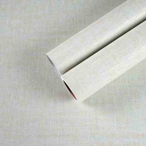 CHIHUT Light Blue and Gold Faux Grasscloth Wallpaper Peel and Stick Self Adhesive Removable Textured Linen Fabric Contact Paper for Cabinets Countertops 17.7''x100'' Grass Cloth Wallpaper for Bedroom