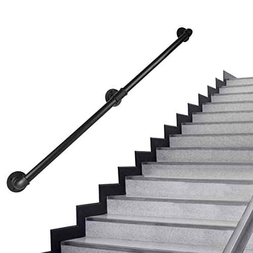 Pipe Stair Handrail, 6 Ft Metal Staircase Handrail, Black Galvanized Industrial Iron Hand Rail for Indoor & Outdoor Wall Mount Support, Wall Hand Railing,Safety Handle, Steps Baluster(HR01-3)