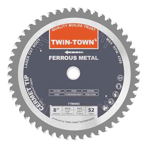 TWIN-TOWN 8 Inch 52 Teeth Dry Cut Steel and Ferrous Metal Cermet Saw Blade with 5/8-Inch Arbor
