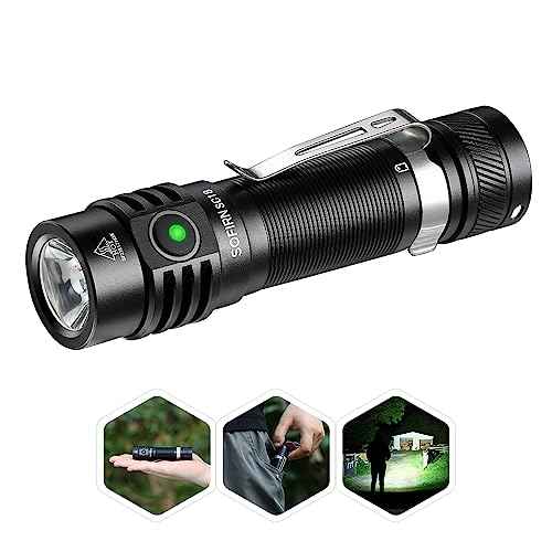 77outdoor EDC Small Rechargeable Flashlight, Sofirn SC18 1800 High Lumen Flashlight, Super Bright Pocket Light with One Powerful LED, Type C Charging Port for Camping, Emergency, Dog Walking