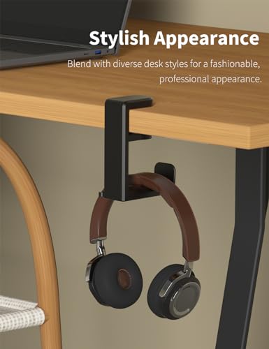 Celerion Headphone Hook - Under Desk Headphone Holder with 360-Degree Adjustable Rotation, Black
