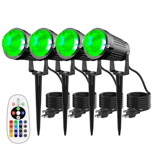 Christmas Halloween Outdoor Spotlight RGB Lights Projector, 12W Color Changing Landscape Lighting for Yard Garden Patio Decor, 4 Pack of 120V Waterproof LED Landscape Lights for Home Party Decorations