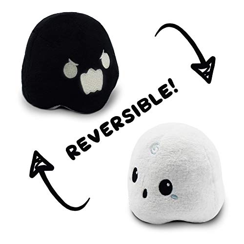 TeeTurtle - The Original Reversible Ghost Plushie - White + Black - Cute Sensory Fidget Stuffed Animals That Show Your Mood - Perfect for Halloween!