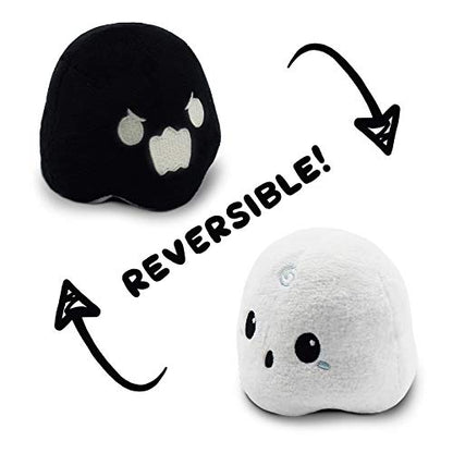 TeeTurtle - The Original Reversible Ghost Plushie - White + Black - Cute Sensory Fidget Stuffed Animals That Show Your Mood - Perfect for Halloween!