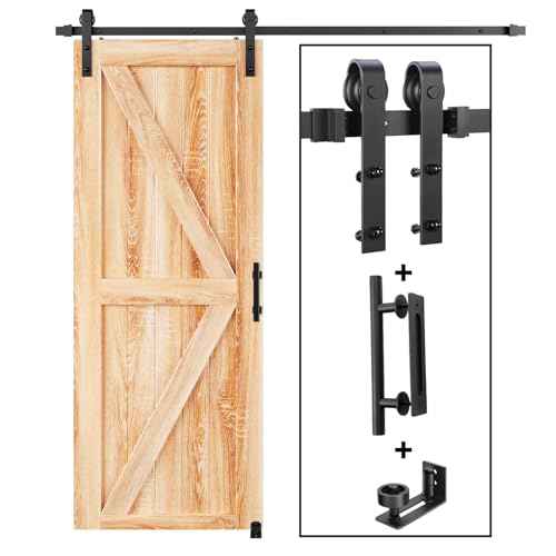 EaseLife 4 FT Sliding Barn Door Track and Handle Hardware Kit,Basic J Pulley, Slide Smoothly Quietly,Easy Install (4FT Track Kit for 24" Wide Single Door)