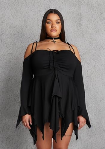 Dolls Kill F is for Fairies Handkerchief Dress by Current Mood - Off-Shoulder, Custom Fit Dress, Perfect for Fairycore Fashion - Black, Medium