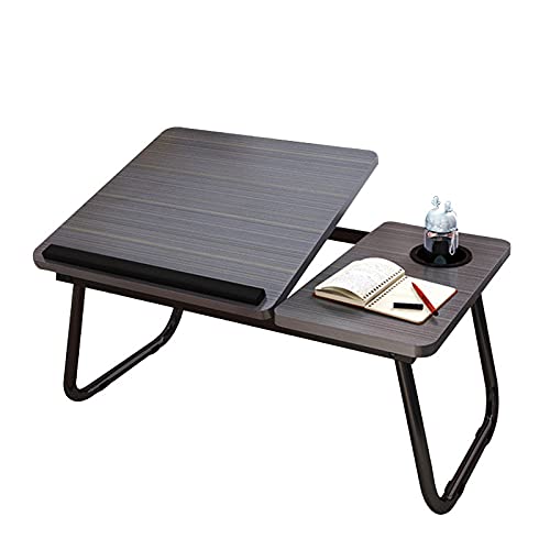 Laptop Bed Table, Laptop Bed Desk with Foldable Legs & Cup Slot, Adjustable Trays, Reading Book Holder Notebook Stand Laptop Tray for Bed, Sofa,Terrace,Carpet, Black