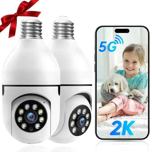 Light Bulb Security Camera -5G& 2.4GHz WiFi Camera Outdoor Wireless Motion Detection and Alarm,Two-Way Talk,Color Night Vision,Human Detection, Light Socket Camera Compatible with Alexa,2 Pack