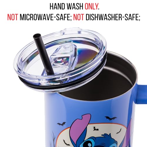 Silver Buffalo Disney Lilo and Stitch Halloween Spooky Pumpkin Jack-O-Lantern Stainless Steel Tumbler with Handle and Straw, Fits in Standard Cup Holder, 40 Ounces
