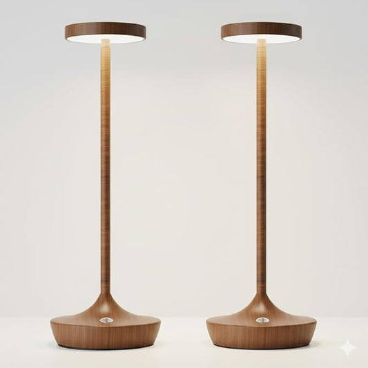 Cordless Table Lamp Rechargeable - 6000mAh LED Battery Operated Table Light - Portable Touch Dimmable Outdoor Waterproof Table Lamps for Patio Bar Restaurant Dining (2 Woodgrain)