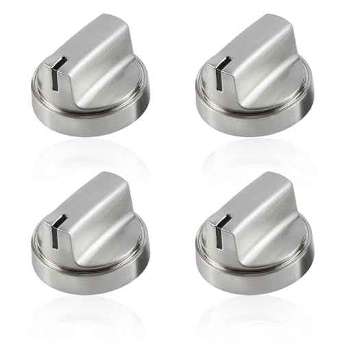 atgestore WB03X29300 Stainless Steel Stove Knobs Replacement for GE Stove Parts Gas Range Knobs JGP3030SLSS JGP3036SL1SS JGP3030SL1SS GE Cooktop Knob Metal Control Surface Burner Knobs 4 Pcs