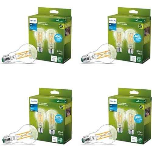 PHILIPS A19 Ultra Efficient Clear Dimmable LED Light Bulbs - Flicker-Free 60w Light Bulbs with EyeComfort Technology - Daylight 5000K - 800 Lumen - E26 Base - 8 Pack