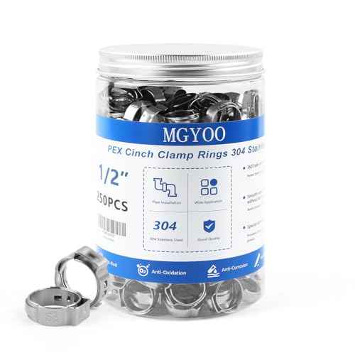 1/2 inch Pex Clamps 250pcs Pex Crimp Rings Single Ear Hose Clamps Stainless Steel Pex Fittings Cinch Clamp Ring for PEX Pipe Tubing