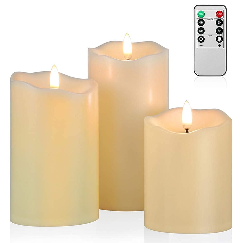 ANGELLOONG Flickering Flameless Candles, Realistic LED Candles with Remote and Timer, Set of 3 Battery Operated Candles for Room Fall Home Decor Wedding Christmas Decorations