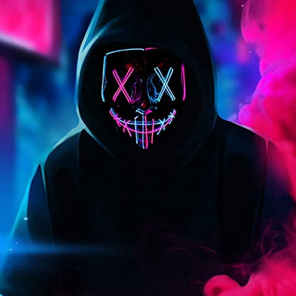 DWTECH LED Halloween Mask - Light Up Mask LED Masks EL Wire Scary Mask for Masquerade Cosplay Light Up Face Mask for Kids Men Women Halloween Festival Party (Ice Blue&Pink A)