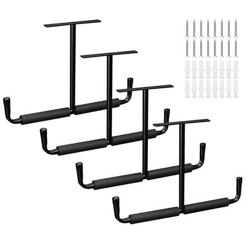 4 Pack Overhead Garage Storage Rack,17" Overhead Garage Storage Hooks,Heavy Duty Ceiling Mount Hangers with 40 Lbs Capacity Per Side, Ideal for Hanging Bikes, Pipes, and Lumber