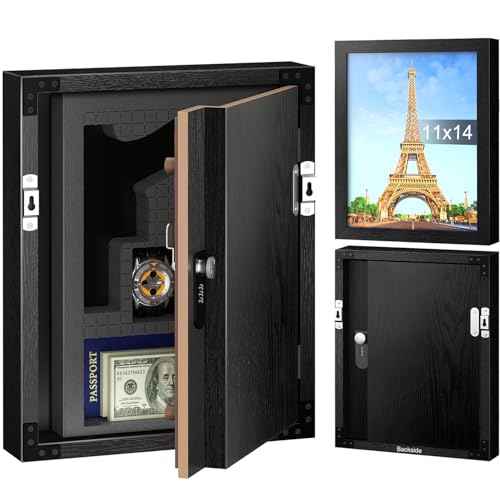 Hidden Safe with Lock, Wooden Picture Frame Diversion Safe, Large Hidden Money Safe with Customizable Foam, Hidden Compartment, Secret Decor Concealment Furniture, 11 x 14 inchs, Black