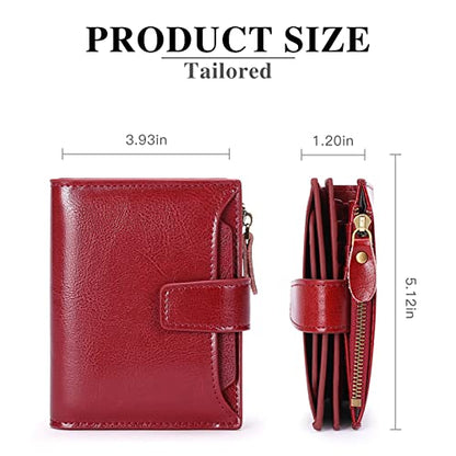 SENDEFN Women's RFID Blocking Leather Small Compact Bi-fold Zipper Pocket Wallet Card Case Purse with ID Window