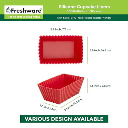 Freshware Cupcake Liners, Pack of 12 Silicone Muffin Cups, 2.8 Inch Baking Cups, Reusable & Non-stick Cupcake Liners for Party Halloween Christmas, Rectangular