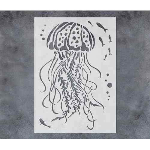 GSS Designs Jellyfish Stencil 8.3x11.7Inch Marine Life Stencil Ocean Theme Nautical Painting Stencil for Painting on Wood Paper Fabric Floor Wall