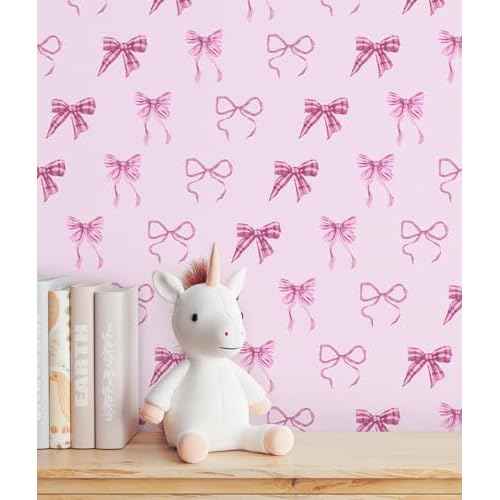 RUSPEPA Peel and Stick Wallpaper, 17.3 Inch x 6.5 Feet, Pink Bow Design Self Adhesive Removable Wallpaper Decorative Waterproof Contact Paper for Cabinets, Walls