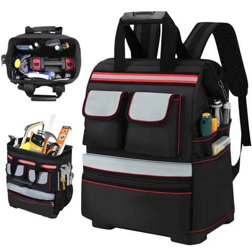 TooCust Construction Backpack Heavy Duty with Hard Bottom, Tool Backpack for Men, Waterproof Electrician Bag with 22 Pockets for HVAC, Mechanics, and Jobsite