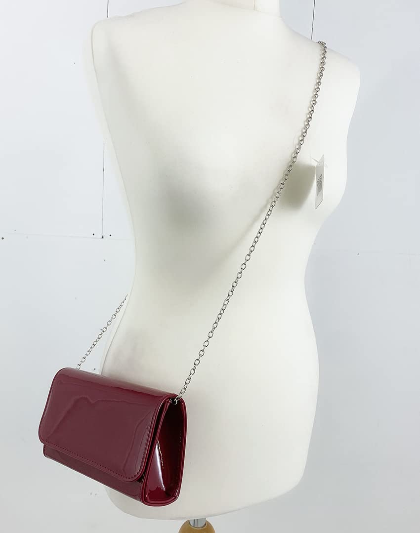 LeahWard Women's Patent Flap Clutch Bag Purses Party Evening Bags Handbag 250 (Burgundy Short)