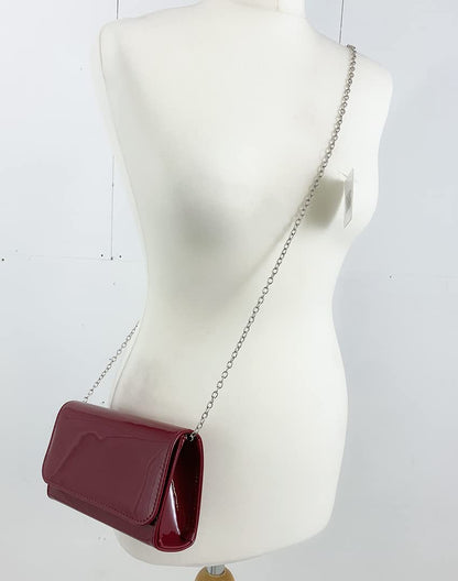 LeahWard Women's Patent Flap Clutch Bag Purses Party Evening Bags Handbag 250 (Burgundy Short)