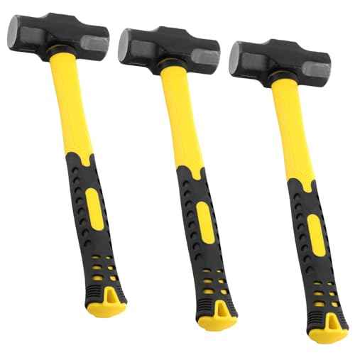 3 PCS 2lbs Sledge Hammers with Shock Absorption Handles, Solid Stoning Hammers, High Impact Tool Hammers for Dismantling, Fixing, Knocking